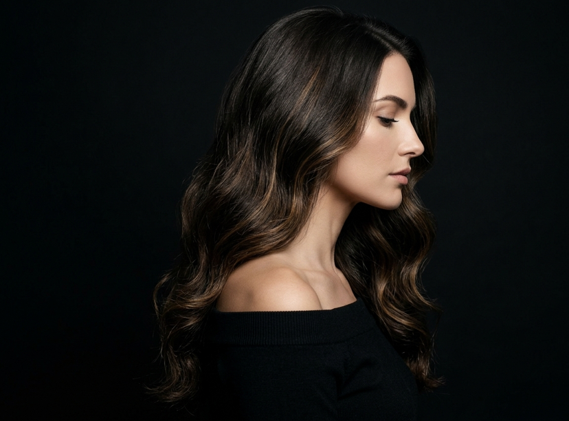 Woman with dark wavy hair